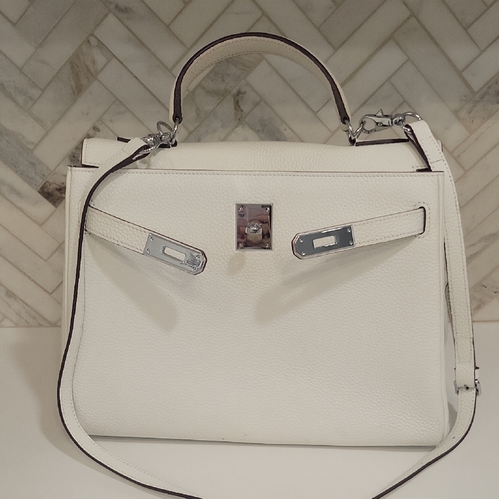 White Leather Satchel with Silver Hardware - Picture 2 of 12